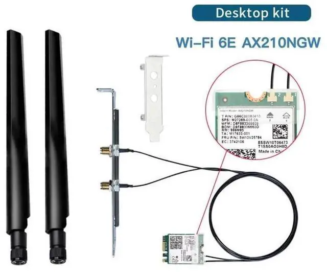 Alt view image 2 of 7 - M.2 Desktop Kit Intel AX210 Dual Band wifi Card Wi-Fi 6E AX210NGW M.2 Wifi Bluetooth 5.2 card Wireless Network 802.11ax Adapter for Windows 10