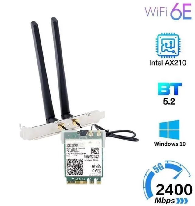 Alt view image 4 of 7 - M.2 Desktop Kit Intel AX210 Dual Band wifi Card Wi-Fi 6E AX210NGW M.2 Wifi Bluetooth 5.2 card Wireless Network 802.11ax Adapter for Windows 10