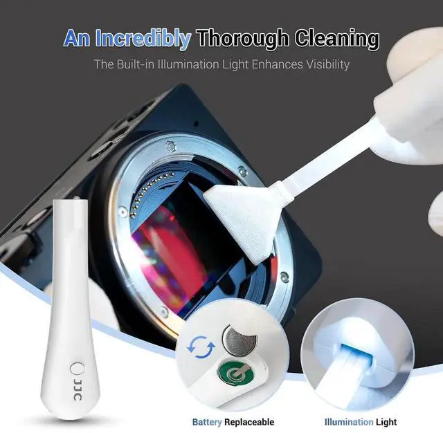 Alt view image 3 of 7 - Upgraded Camera Sensor Cleanning Kit with Bright Built in Light Cleaner Handle & 10PCS 24MM Full Frame Sensor Cleaning Swabs & Sensor Cleaning Solution for Full-Frame Sensor CCD and CMOS Sensors Clean