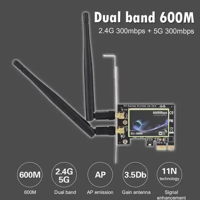Alt view image 4 of 5 - Wireless Adapter WISDUM PCI Wifi Adapter Dual Band 600Mbps PCI-E Wireless Network Card 2.4G/5GHz PCI Express Ethernet WiFi Adapter