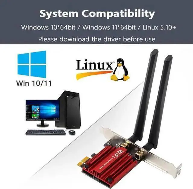 Alt view image 7 of 7 - Wireless Adapter WISDUM New 5.8 Gbps Wi-Fi 7 Bluetooth 5.4 PCI-E WiFi Adapter BE200 Card 2.4/5/ 6 GHz 802.11be for Windows 11 PC Desktop