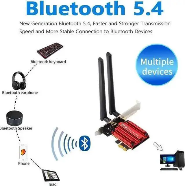 Alt view image 4 of 7 - Wireless Adapter WISDUM New 5.8 Gbps Wi-Fi 7 Bluetooth 5.4 PCI-E WiFi Adapter BE200 Card 2.4/5/ 6 GHz 802.11be for Windows 11 PC Desktop