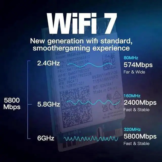 Alt view image 6 of 7 - Wireless Adapter WISDUM New 5.8 Gbps Wi-Fi 7 Bluetooth 5.4 PCI-E WiFi Adapter BE200 Card 2.4/5/ 6 GHz 802.11be for Windows 11 PC Desktop