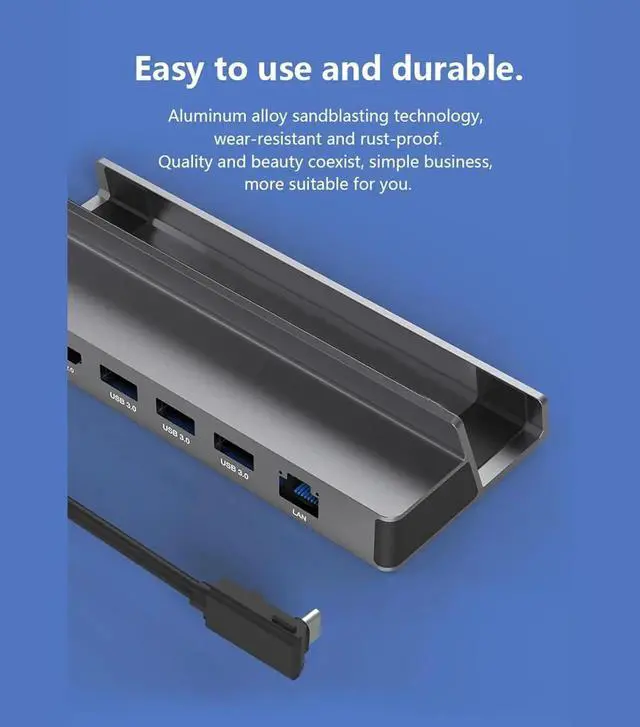 Alt view image 3 of 7 - 6-in-1 USB Hub Aluminum Alloy Docking Station For SteamDeck Base Connector Docking Station 1000MbpsEthernet 3x5GbpsUSB 6-in-1 Docking Station USB3.0 HUB 5G For SteamDeck Dock For SteamDeck Dock 4K60Hz