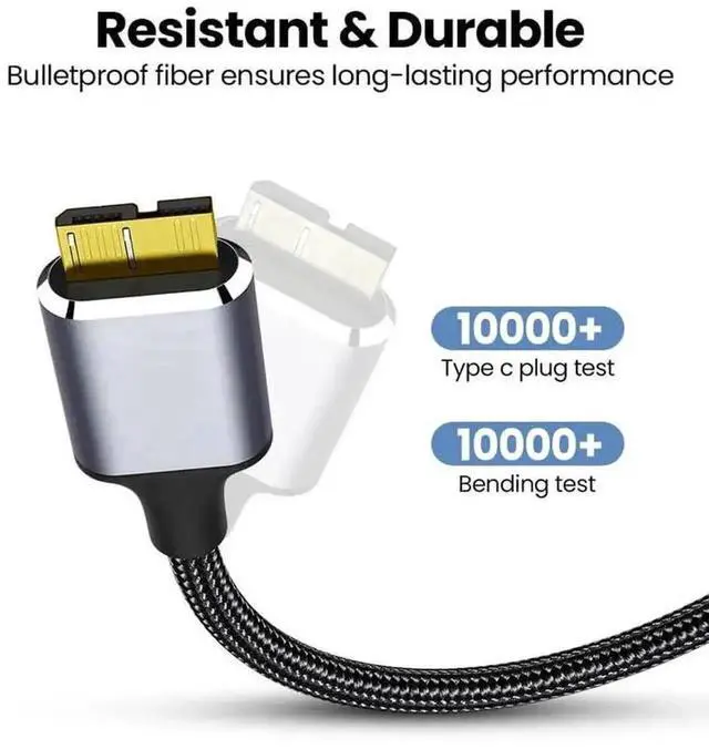Alt view image 7 of 7 - USB Micro B to USB Type C Cable 10 Gbps Fast Data Transfer Cord 3A Quick Charge Compatible with MacBook, iPad, Galaxy S24, Laptop, External Hard Drive - Nylon Black Wire 0.5 M / 1.6 Feet