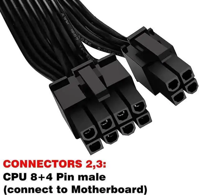 Alt view image 3 of 7 - ATX CPU 8 Pin Female to Motherboard 8 Pin Male + 4 Pin Male Power Supply Cable EPS 12V for Motherboard Converter Adapter Power Extension Cable 16 Inches