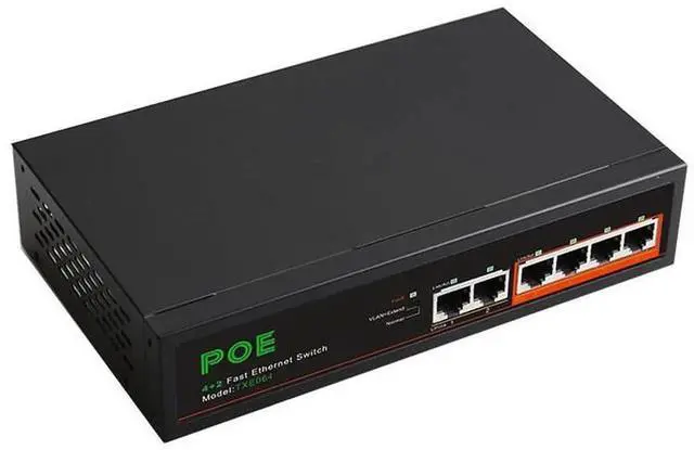 Alt view image 3 of 5 - 6-Port PoE Switch 4 x PoE Ports + 2 x Uplink Ports, 52V, 62W Total Power, 30W per Port, VLAN Support, 250m Long-Distance Transmission, for IP Camera & Surveillance Systems