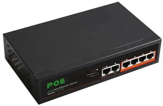 Alt view image 4 of 5 - 6-Port PoE Switch 4 x PoE Ports + 2 x Uplink Ports, 52V, 62W Total Power, 30W per Port, VLAN Support, 250m Long-Distance Transmission, for IP Camera & Surveillance Systems