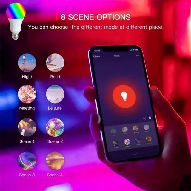 Alt view image 3 of 7 - Tuya Smart WiFi+Bluetooth RGB LED Bulb 4-Pack, 9W Dimmable Color Changing Light 800lm, 120° Beam, AC200-240V, Works with Alexa & Google Home E26/E27 Screw Base