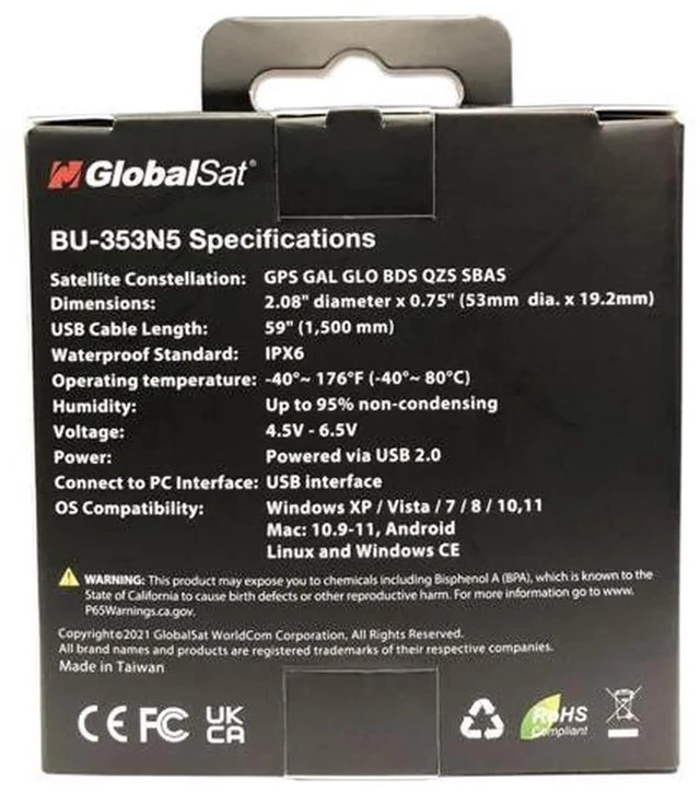Alt view image 3 of 5 - GlobalSat BU-353N5 USB GNSS Receiver, Black, Made in Taiwan