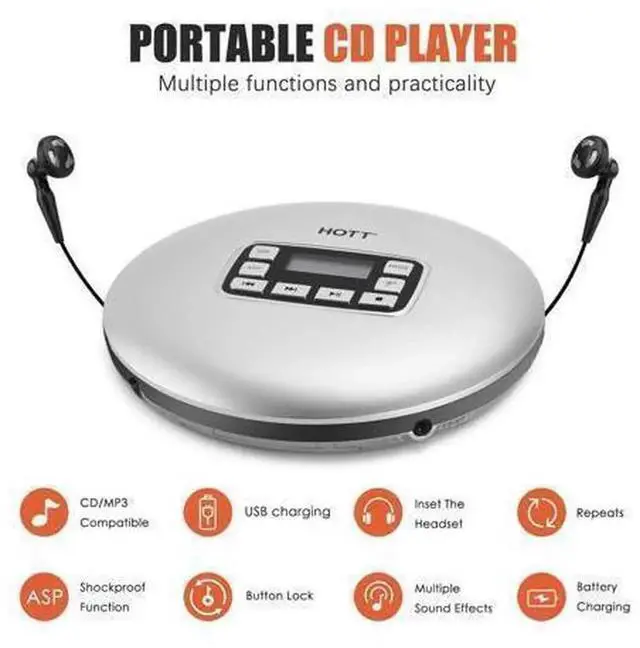 Alt view image 3 of 7 - Werleo Portable CD Player Headphones HOTT Personal CD Walkman Music Player LCD Display Anti-Skip Protection Shockproof Anti Scratch Function Support CD MP3 CD CD-R CD-RW Format Silver