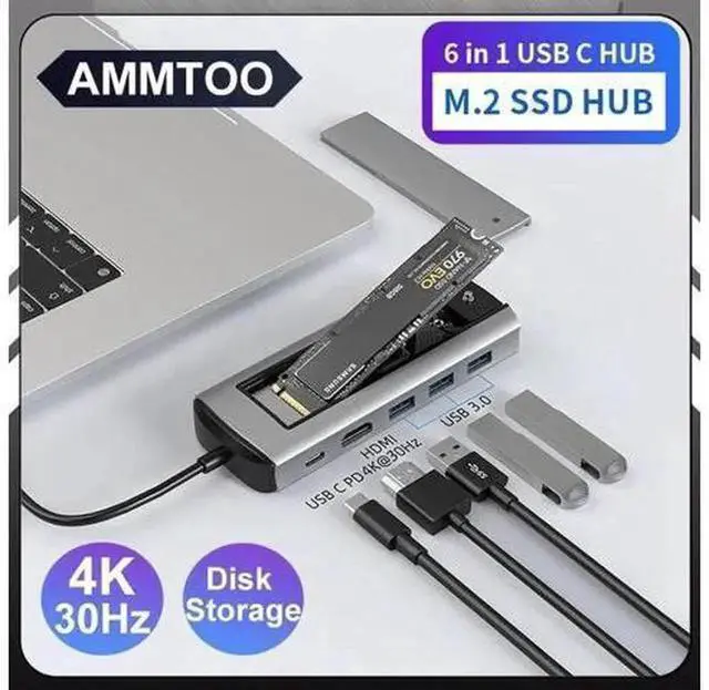 Alt view image 4 of 4 - 6 in 1 sata SSD HUB USB C Dock Station with Disk Storage Function USB 3.0 Type C to HDMI-Compatible Laptop For Macbook Laptop Pc
