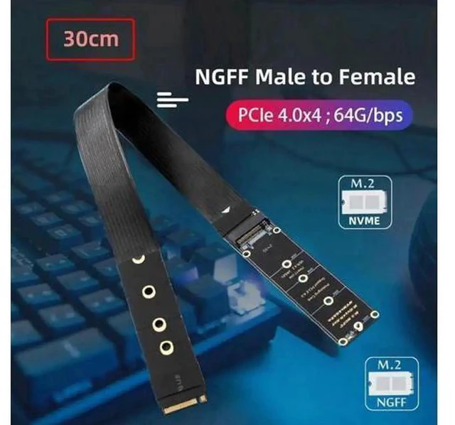 Alt view image 4 of 7 - 30cm PCIe 4.0 NGFF M-Key NVMe Extension Cable, M.2 Male to Female Riser Adapter for 2230/2242/2260/2280 NVMe SSD