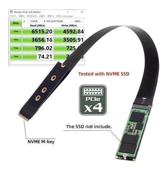 Alt view image 6 of 7 - 30cm PCIe 4.0 NGFF M-Key NVMe Extension Cable, M.2 Male to Female Riser Adapter for 2230/2242/2260/2280 NVMe SSD