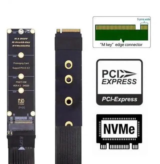 Alt view image 7 of 7 - 30cm PCIe 4.0 NGFF M-Key NVMe Extension Cable, M.2 Male to Female Riser Adapter for 2230/2242/2260/2280 NVMe SSD