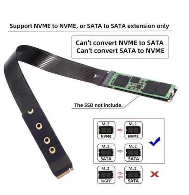 Alt view image 2 of 7 - 30cm PCIe 4.0 NGFF M-Key NVMe Extension Cable, M.2 Male to Female Riser Adapter for 2230/2242/2260/2280 NVMe SSD