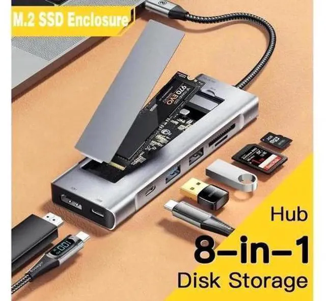 Main image of USB C Docking Station, 8 in 1 USB C Hub with 10Gbps M.2 PCIe/SATA SSD Enclosure, 4K HDMI, 100W PD, 10Gbps USB C/USB-A Gen 3.2/3.1, SD/TF, USB-A Port for Windows, Mac OS USB-C Laptop