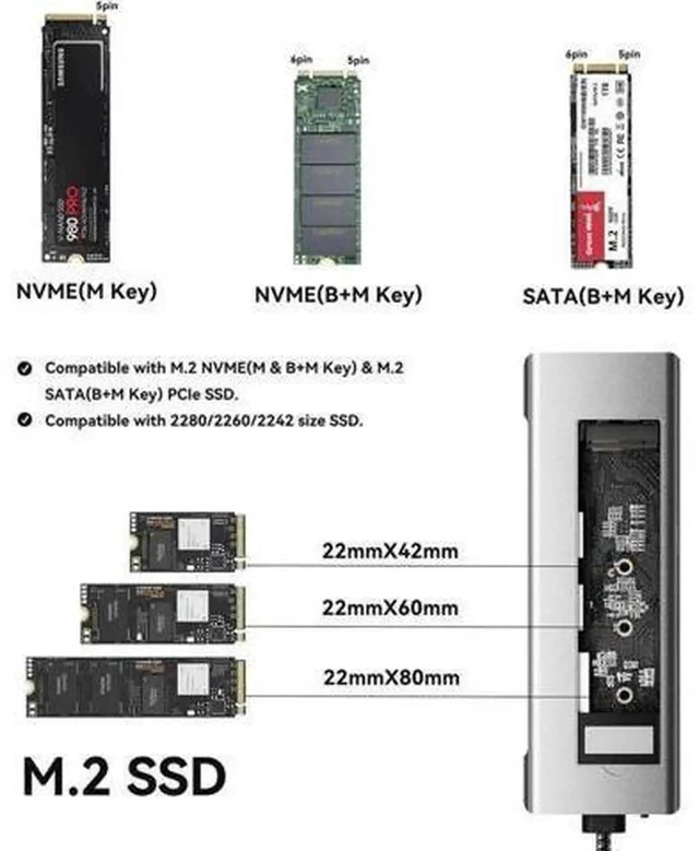 Alt view image 3 of 7 - USB C Docking Station, 8 in 1 USB C Hub with 10Gbps M.2 PCIe/SATA SSD Enclosure, 4K HDMI, 100W PD, 10Gbps USB C/USB-A Gen 3.2/3.1, SD/TF, USB-A Port for Windows, Mac OS USB-C Laptop