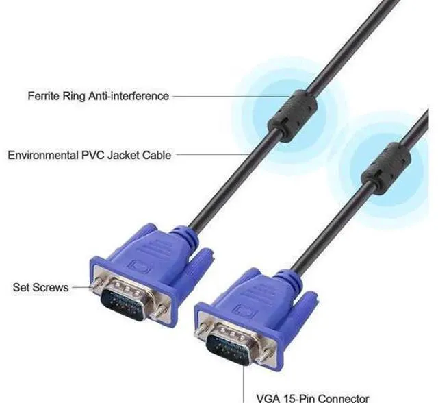 Alt view image 2 of 4 - Blue VGA Cable 15 Pin Male to Male Plug Computer Monitor Cable Wire Cord,4.92 Feet 66 ft./20m