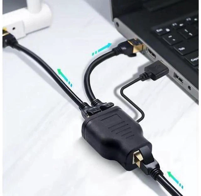 Alt view image 3 of 4 - RJ45 Ethernet Splitter 1-to-2, Gigabit, with USB Power, LED Indicator, for Sharing One Ethernet Port Between Two Devices