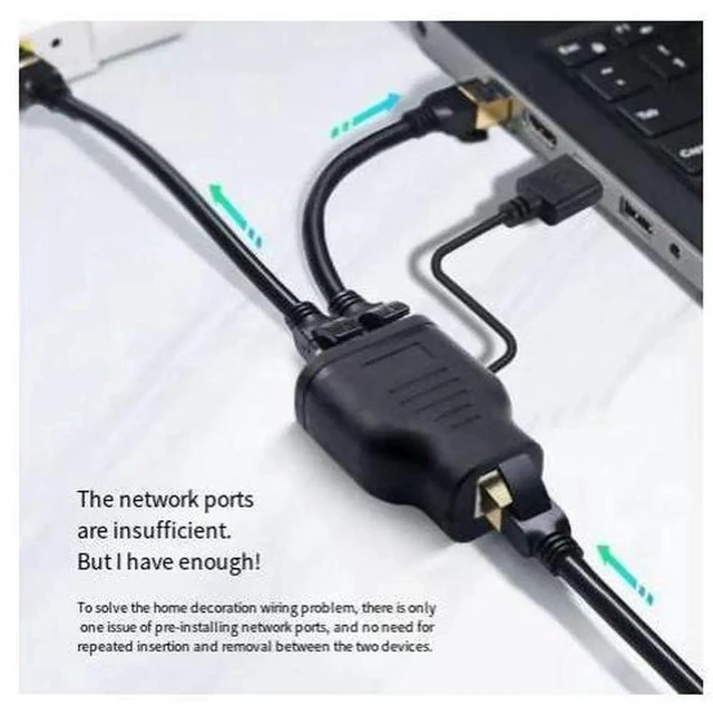 Alt view image 4 of 4 - RJ45 Ethernet Splitter 1-to-2, Gigabit, with USB Power, LED Indicator, for Sharing One Ethernet Port Between Two Devices
