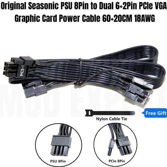 Main image of Genuine SEASONIC FOCUS Dual 6+2Pin 8Pin PCIe VGA Power Cable for GM-850, GM-750, GM-650, GM-550, GM-500, GM-450 GOLD Modular PSU