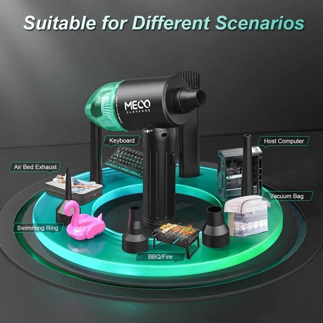 Alt view image 2 of 7 - Electric Compressed Air Duster & Vacuum, MECO Electric Air Blower, 4 in 1 Function Powerful 3-Gear to 90000RPM/12000PA Keyboard Cleaner, Rechargeable Cordless Air Duster for Computer/Car/Pet Hair