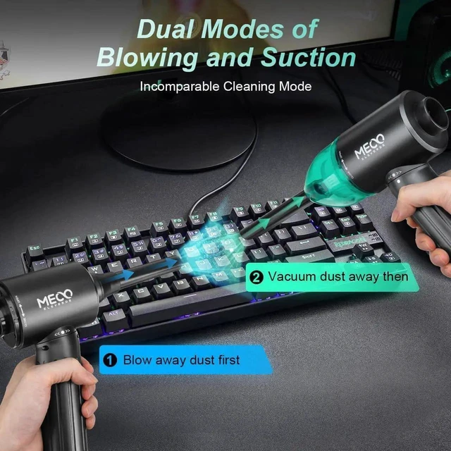 Alt view image 7 of 7 - Electric Compressed Air Duster & Vacuum, MECO Electric Air Blower, 4 in 1 Function Powerful 3-Gear to 90000RPM/12000PA Keyboard Cleaner, Rechargeable Cordless Air Duster for Computer/Car/Pet Hair