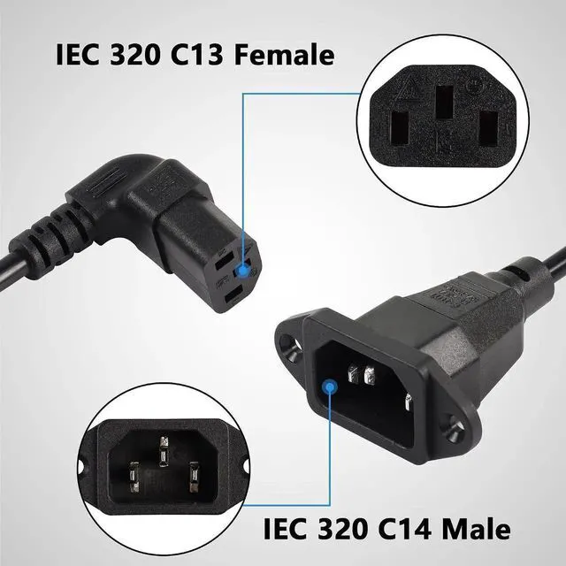 Alt view image 6 of 7 - 0.3m Down Angle C13 to C14 Panel Mount Power Cable, 90 Degree IEC 320 C13 Female to C14 Male PDU Power Supply Extension Cord for Monitors,Computers,Etc(Dc13m-c14)