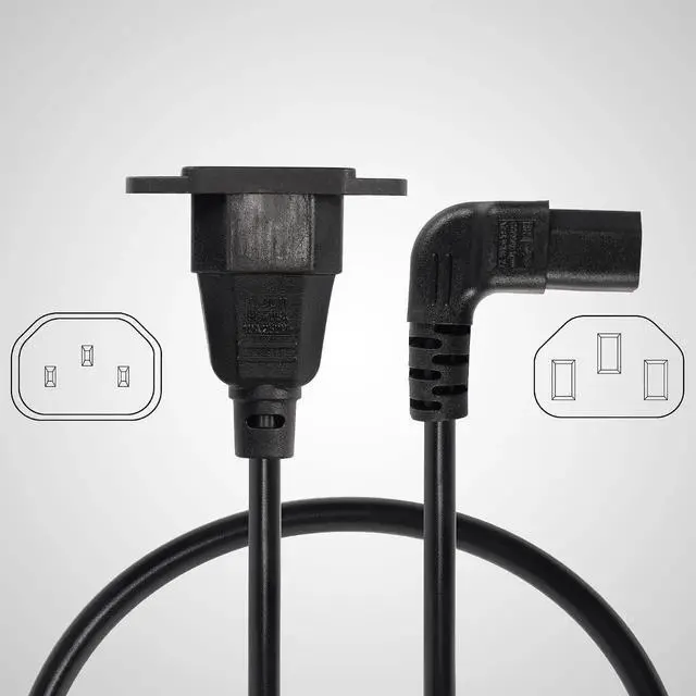 Alt view image 4 of 7 - 0.3m Down Angle C13 to C14 Panel Mount Power Cable, 90 Degree IEC 320 C13 Female to C14 Male PDU Power Supply Extension Cord for Monitors,Computers,Etc(Dc13m-c14)