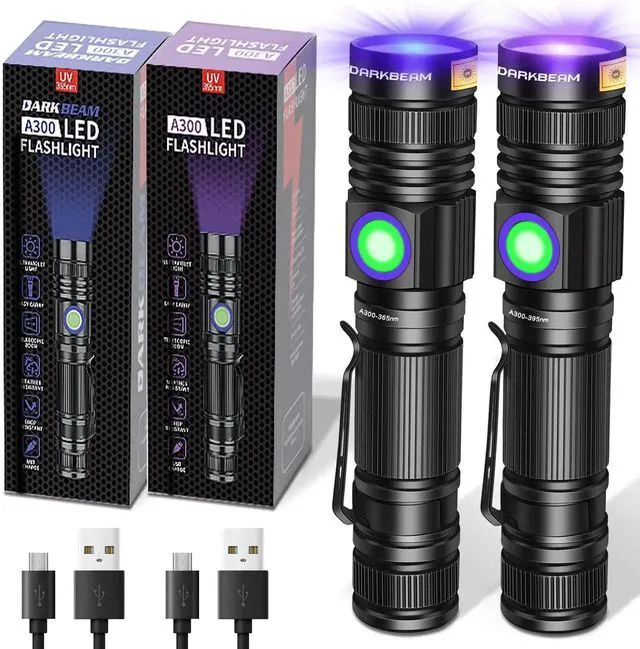 Alt view image 6 of 7 - DARKBEAM UV Flashlight 365nm & 395nm Blacklight Rechargeable USB, Woods Lamp Ultraviolet Black Light LED Portable - Detector for Pet Cat Urine, Stains, Resin Curing, Uranium Glass, 2 Pack