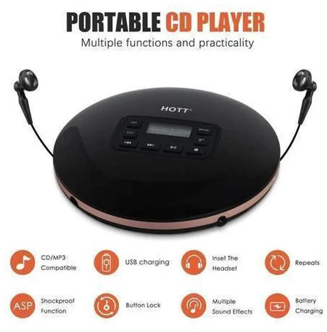 Alt view image 6 of 7 - Werleo Portable CD Player Headphones HOTT Personal CD Walkman Music Player LCD Display Anti-Skip Protection Shockproof Anti Scratch Function Support CD MP3 CD CD-R CD-RW Format
