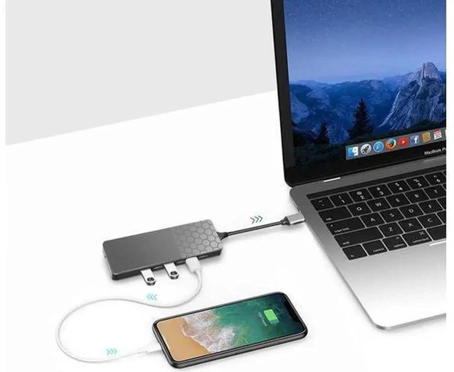 Alt view image 3 of 5 - 6 In 1Type-C Hub USB-C Type-C Hub Docking Station USB 3.0 / RJ45 Fast Speed Transfer SD TF Card Reader Adaptors Charger Hub