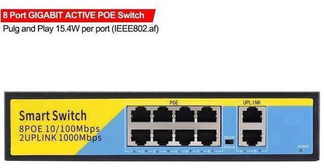 Alt view image 2 of 6 - BONAEVER 10-Port PoE Switch Gigabit Ethernet 2 Port Uplink 802.3AT/AF 120W Cat5 Unmanaged Metal Smart Desktop Network Power Over Ethernet Injector