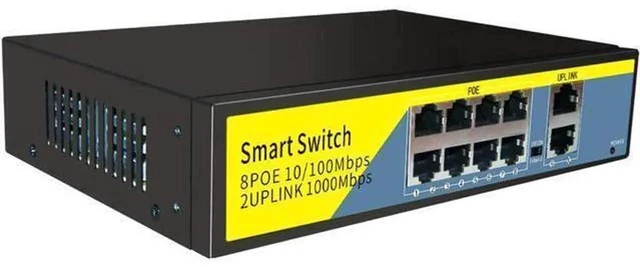 Alt view image 4 of 6 - BONAEVER 10-Port PoE Switch Gigabit Ethernet 2 Port Uplink 802.3AT/AF 120W Cat5 Unmanaged Metal Smart Desktop Network Power Over Ethernet Injector