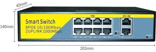 Main image of BONAEVER 10-Port PoE Switch Gigabit Ethernet 2 Port Uplink 802.3AT/AF 120W Cat5 Unmanaged Metal Smart Desktop Network Power Over Ethernet Injector