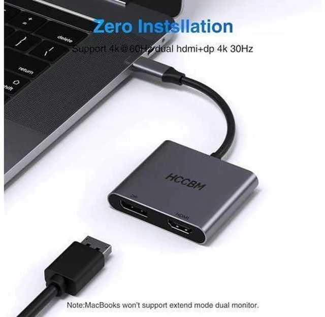 Alt view image 6 of 7 - USB C to DisplayPort(DP) and HDMI Adapter Dual Monitor Adapter for HP Surface Laptops Thunderbolt 3/USB C Type C to HDMI DP Hub Dongle 4K @60hz.