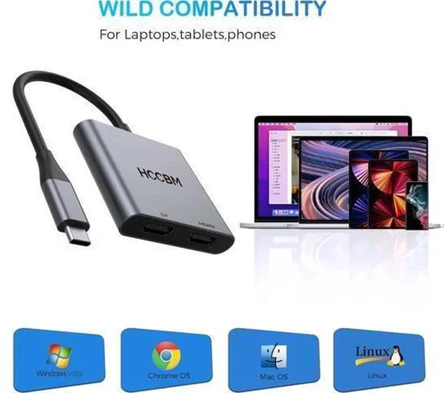 Alt view image 4 of 7 - USB C to DisplayPort(DP) and HDMI Adapter Dual Monitor Adapter for HP Surface Laptops Thunderbolt 3/USB C Type C to HDMI DP Hub Dongle 4K @60hz.