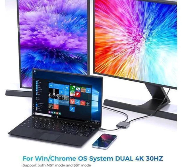 Alt view image 2 of 7 - USB C to DisplayPort(DP) and HDMI Adapter Dual Monitor Adapter for HP Surface Laptops Thunderbolt 3/USB C Type C to HDMI DP Hub Dongle 4K @60hz.