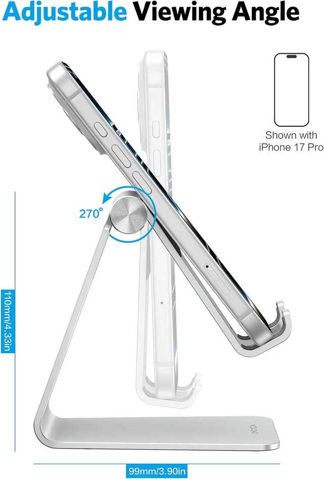 Alt view image 6 of 7 - Adjustable Aluminum Cell Phone Stand with Charging Cutout, Silver