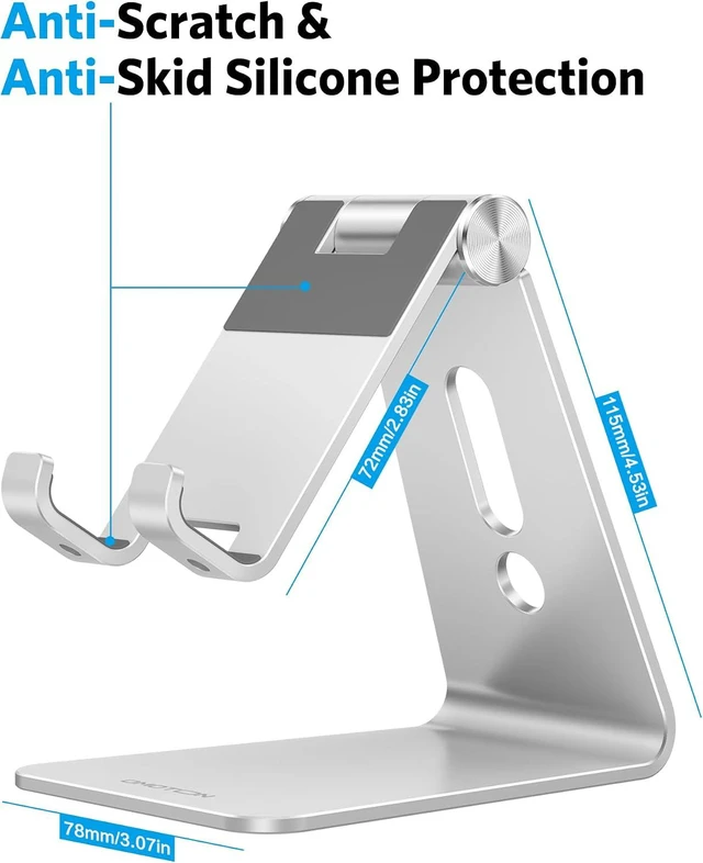 Alt view image 5 of 7 - Adjustable Aluminum Cell Phone Stand with Charging Cutout, Silver