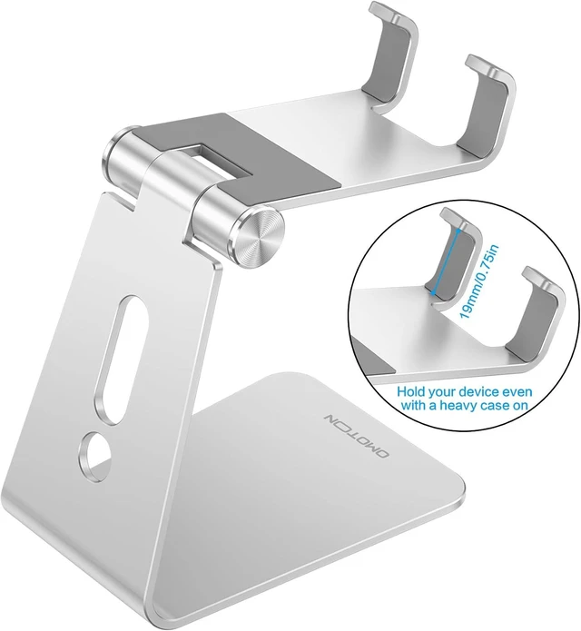 Alt view image 2 of 7 - Adjustable Aluminum Cell Phone Stand with Charging Cutout, Silver