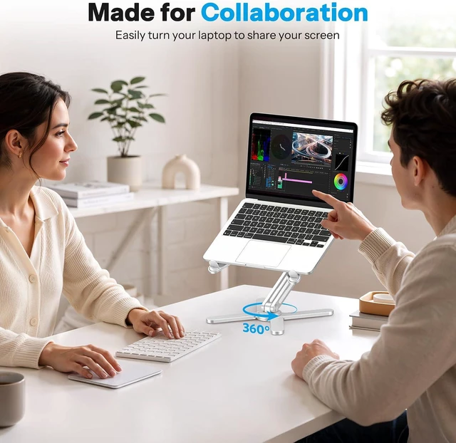 Alt view image 4 of 7 - LA10 360° Rotating Laptop Stand Riser Foldable for Desk, Silver