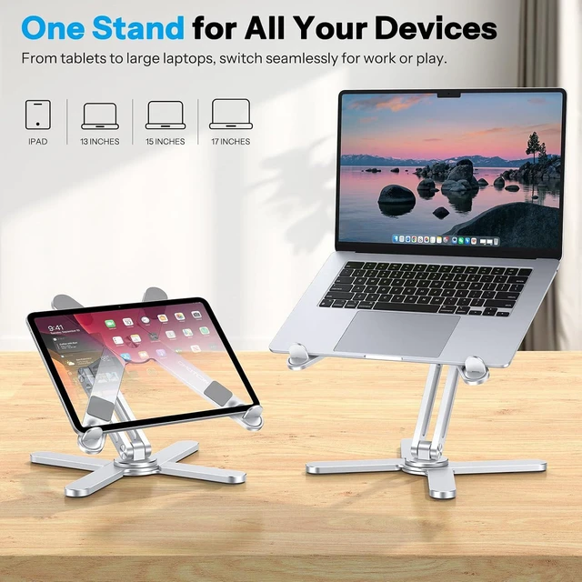 Alt view image 6 of 7 - LA10 360° Rotating Laptop Stand Riser Foldable for Desk, Silver