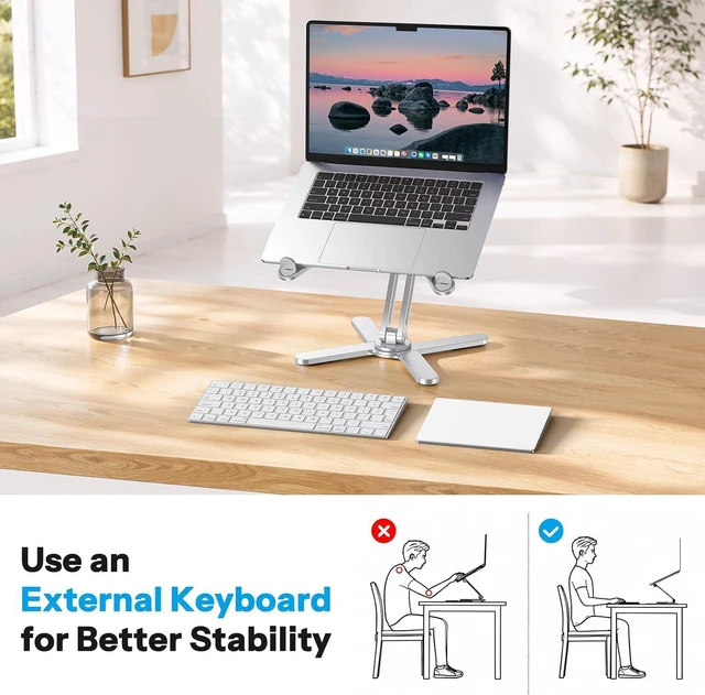 Alt view image 7 of 7 - LA10 360° Rotating Laptop Stand Riser Foldable for Desk, Silver