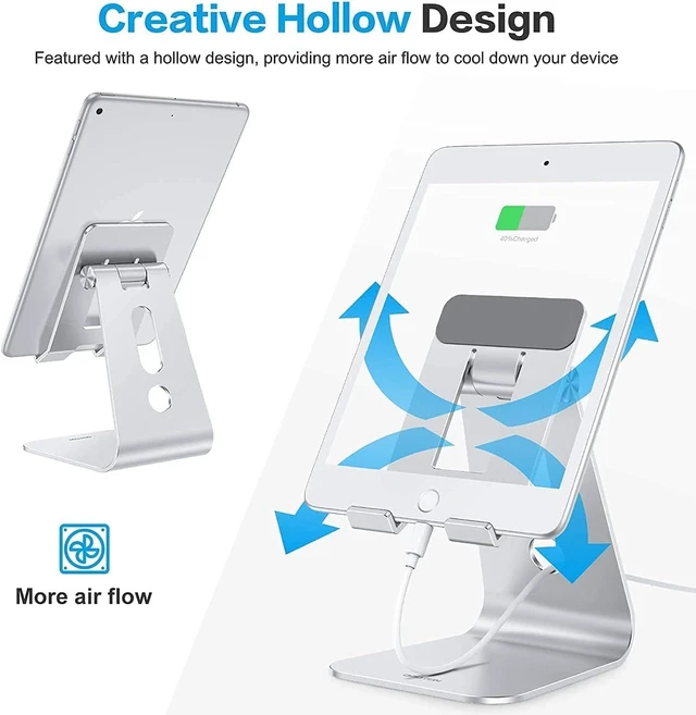 Alt view image 5 of 7 - T2 Tablet Stand for Desk, Aluminum Holder for iPad Pro/Air, Silver