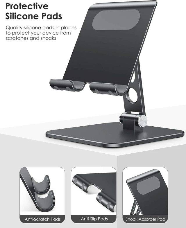 Alt view image 5 of 7 - Upgraded Adjustable Tablet Stand Holder, Heavy Duty Foldable Portable Monitor Stand, Travel Essentials for iPad Pro/Air/Mini, Surface Pro, 4.7''-15.6', Black