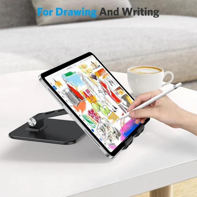 Alt view image 2 of 7 - Upgraded Adjustable Tablet Stand Holder, Heavy Duty Foldable Portable Monitor Stand, Travel Essentials for iPad Pro/Air/Mini, Surface Pro, 4.7''-15.6', Black