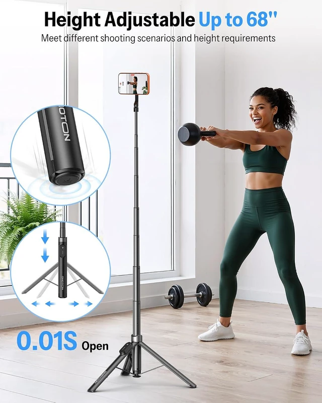 Alt view image 5 of 7 - 68" Magnetic Phone Tripod with Remote, Selfie Stick for iPhone Black
