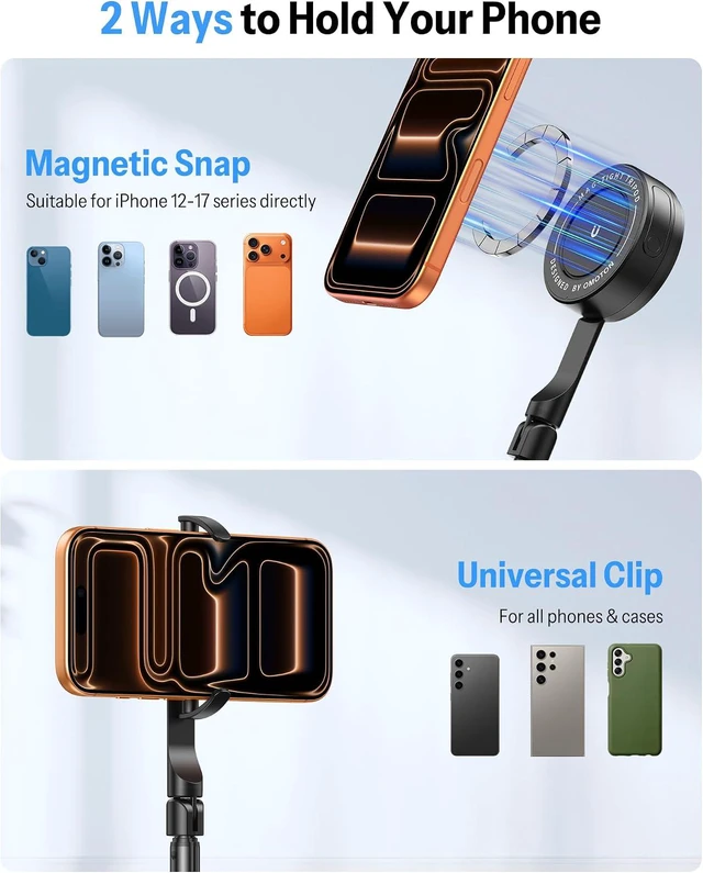 Alt view image 6 of 7 - 68" Magnetic Phone Tripod with Remote, Selfie Stick for iPhone Black